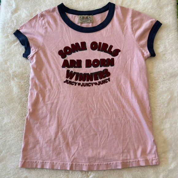 Vintage Y2k Pink Juicy Couture Some Girls Are Born Winners Graphic Tee Tshirt M - Picture 1 of 8